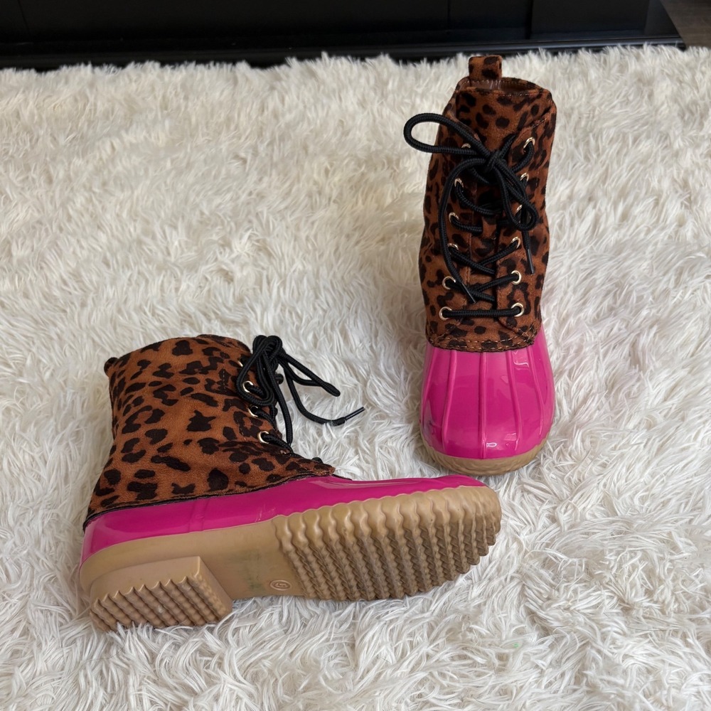 Cape Robbin Leopard Print‎ Duck Boots Hot Pink Rubber Women's Size 5 Rain Boots